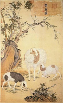  sheep oil painting - Lang shining sheep old China ink Giuseppe Castiglione shepherd